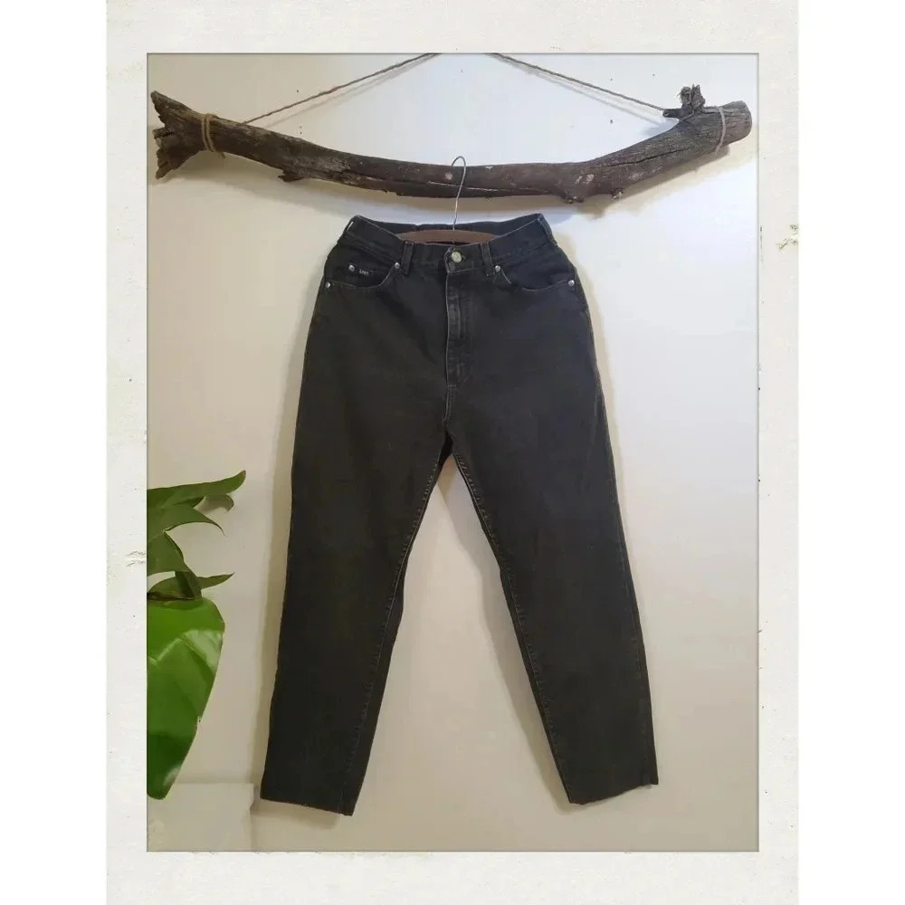 Lee | Vintage 90s Black Denim Washed High Waisted Mom Jeans 10